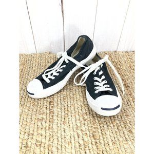 Converse Jack Purcell Black Canvas Low Top Sneakers w White Trim Men 6, W7.5